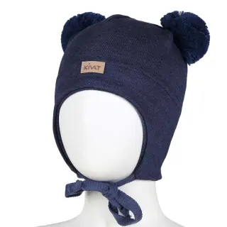 KIVAT silk wool bobble hat, Jeans Blue