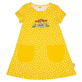 Peppi Pitkätossu lyhythihainen mekko Pilkukas, Keltainen