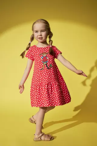 Peppi Pitkätossu lyhythihainen mekko Pilkukas, Punainen