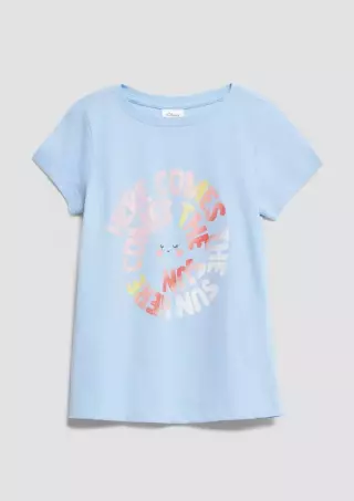 s.Oliver T-shirt with glitter print, Mid blue