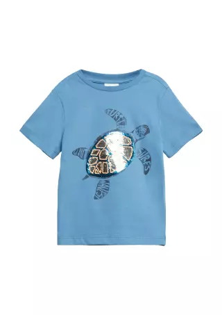 s.Oliver T-shirt with reversible sequins, Mid blue